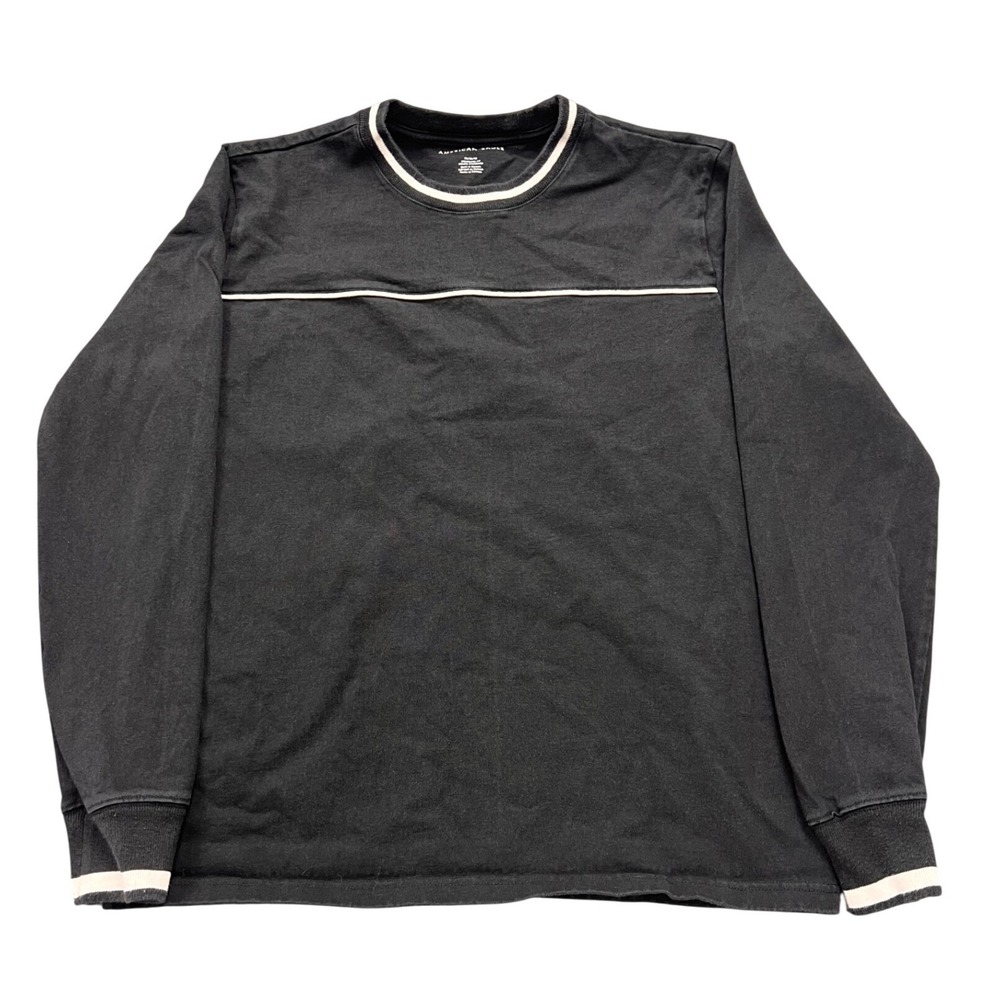 American Eagle Long Sleeve Shirt Mens Medium Black Stripe Crew Neck Skater Indie